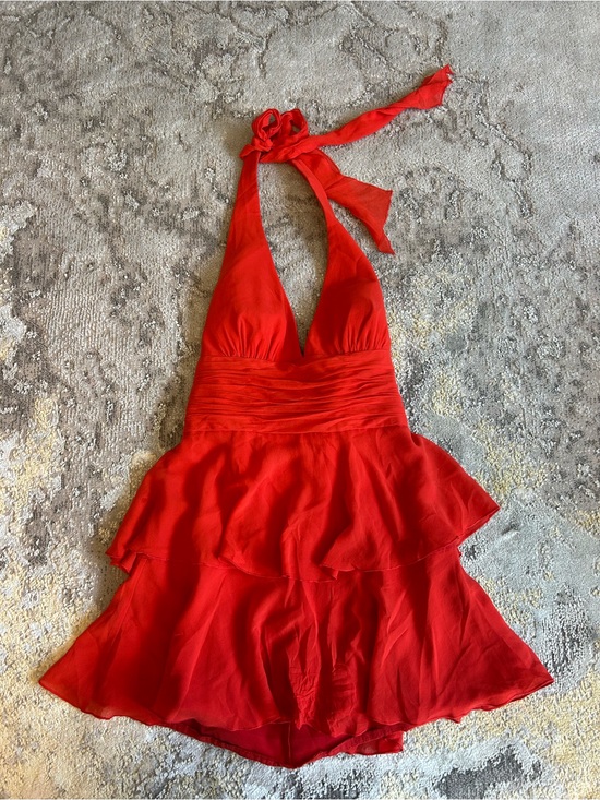 BCBG Dresses & Skirts - BCBG silk Red Halter Ruffle Mini Dress